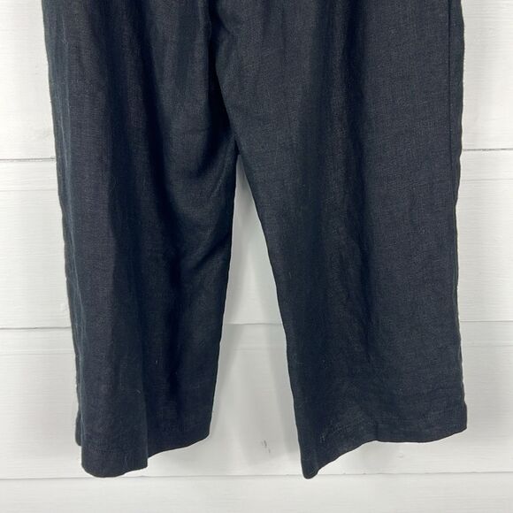 Eileen Fisher Wide Leg Cropped Pants 100% Irish Linen Black Size M - Picture 7 of 12